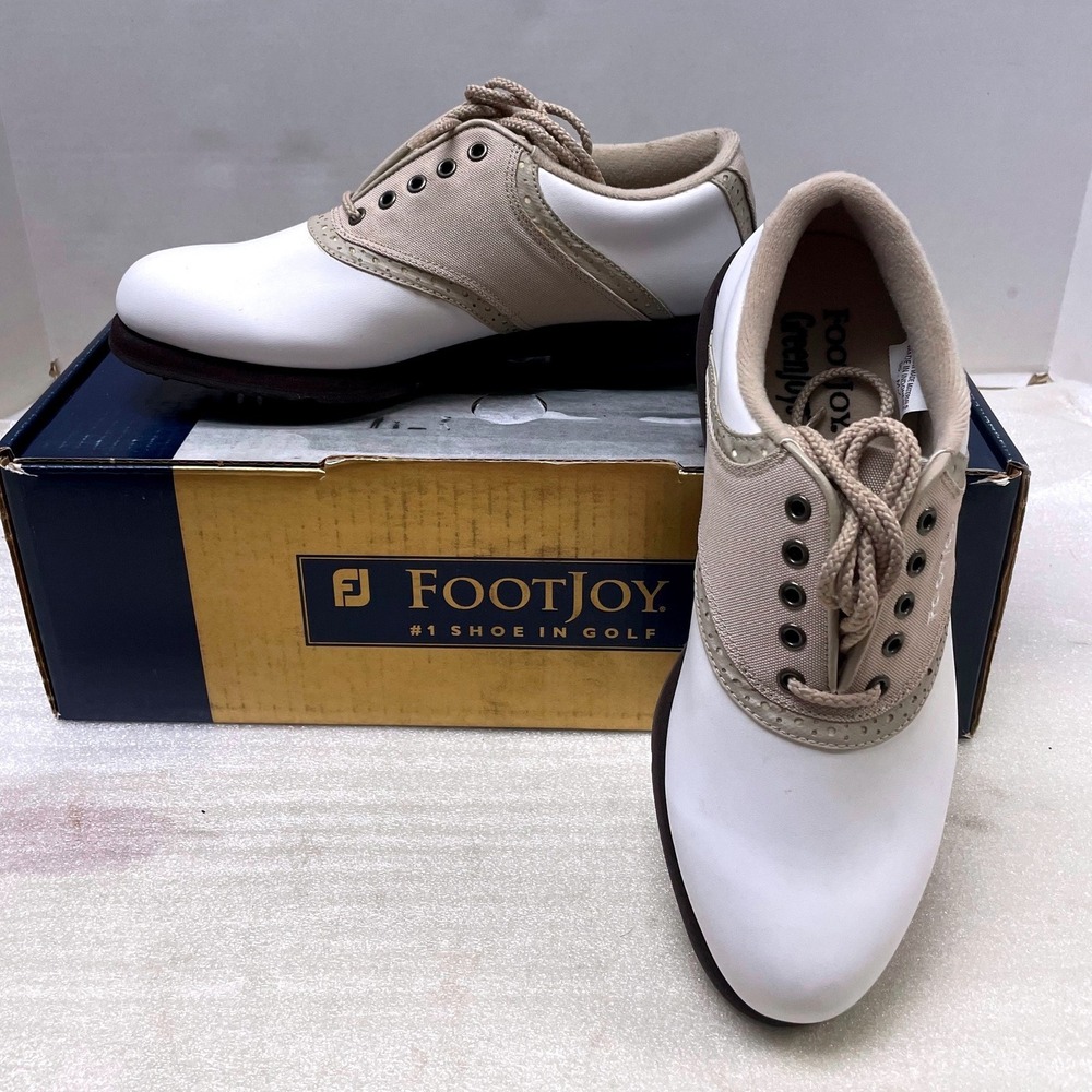 FootJoy GreenJoys Womens Golf Shoes White Beige Saddle Spiked 48746 Size 6 N